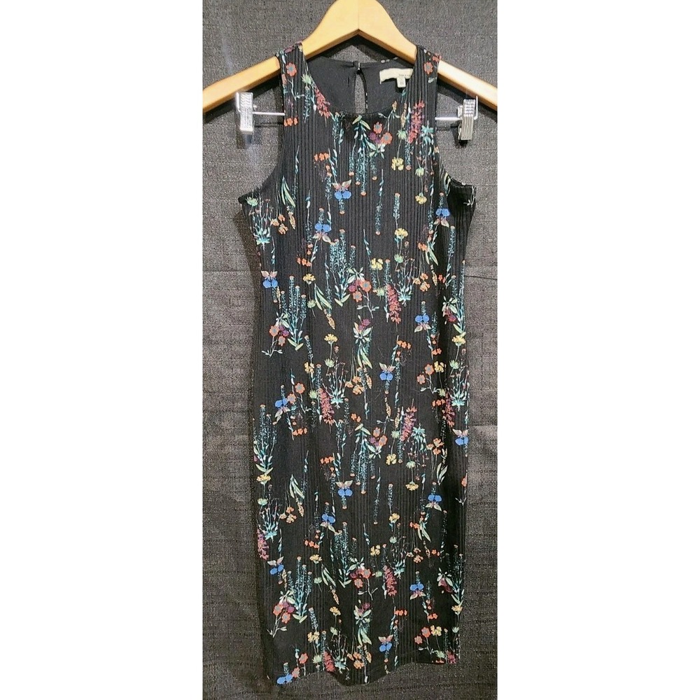 June Hudson Women XS Black Floral Sleeveless Racerback Bodycon Dress Tank Grunge